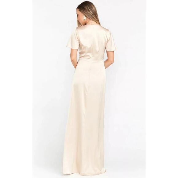 Show Me Your Mumu Satin Twist Front Maxi Dress Short Sleeve Champagne XS - Picture 3 of 10